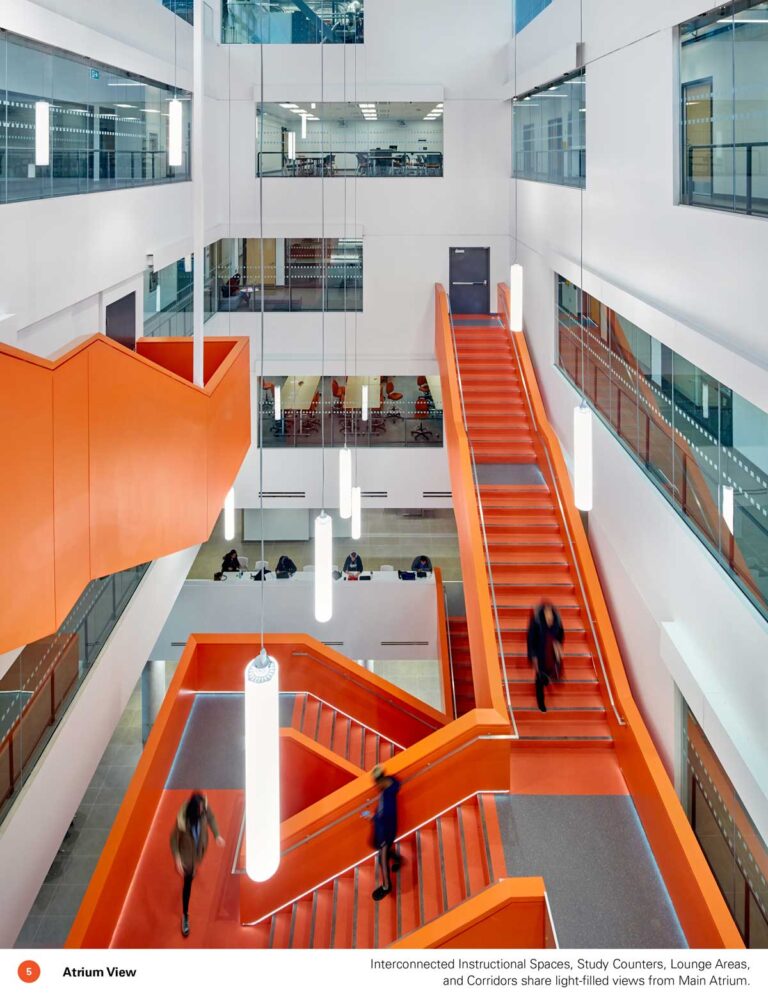 View overlooking orange feature staircase at Sheridan College