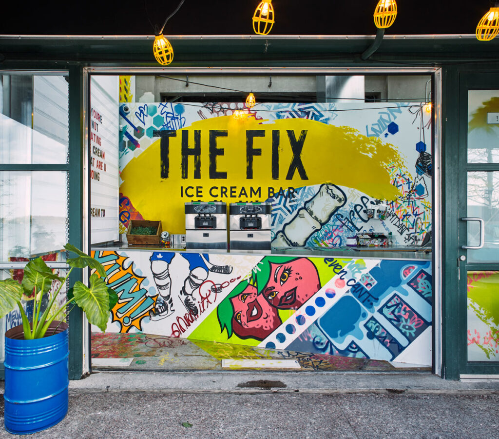 'The Fix' ice cream bar at Joe Bird with handpainted graffitti inspired signage.