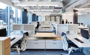 Stone, water, and sky bring calm to a bustling Yorkville office