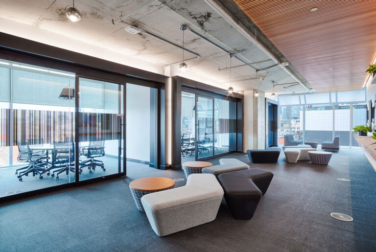 Lounge and closed meeting rooms provide lots of spaces to meet in this office.