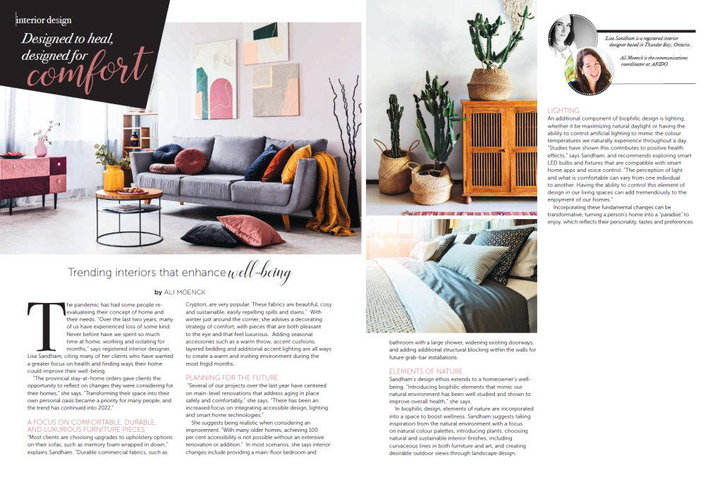 Reno +Decor Article featuring Lisa Sandham on trending interiors that enhance well-being