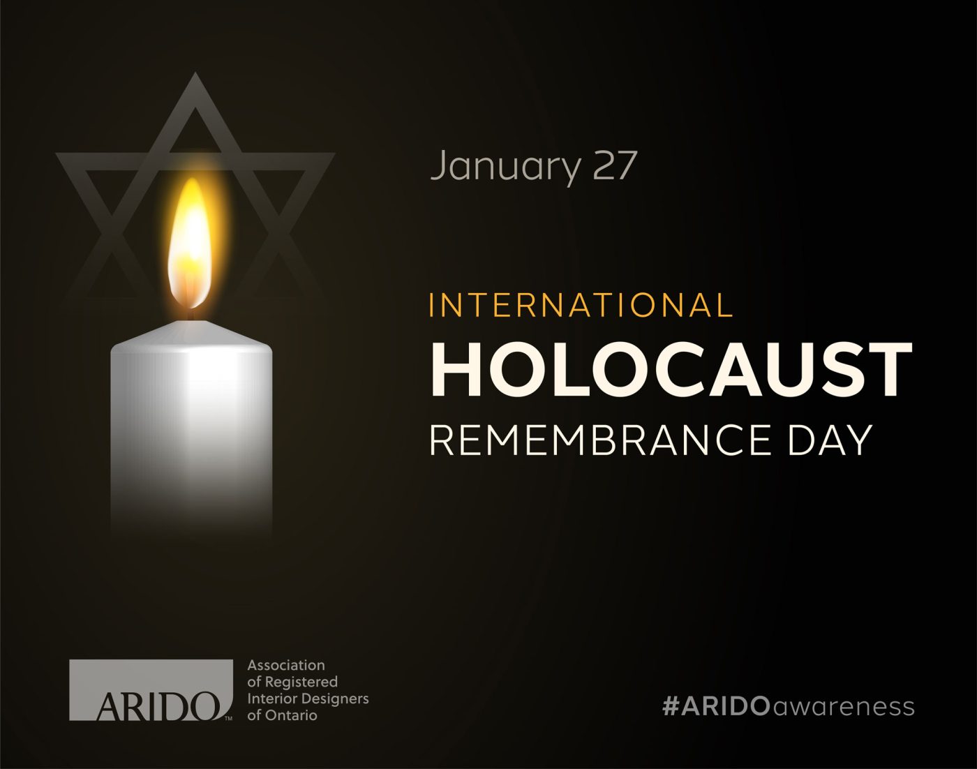 A candle flame burning against a black background with the caption International Holocaust Remembrance Day.