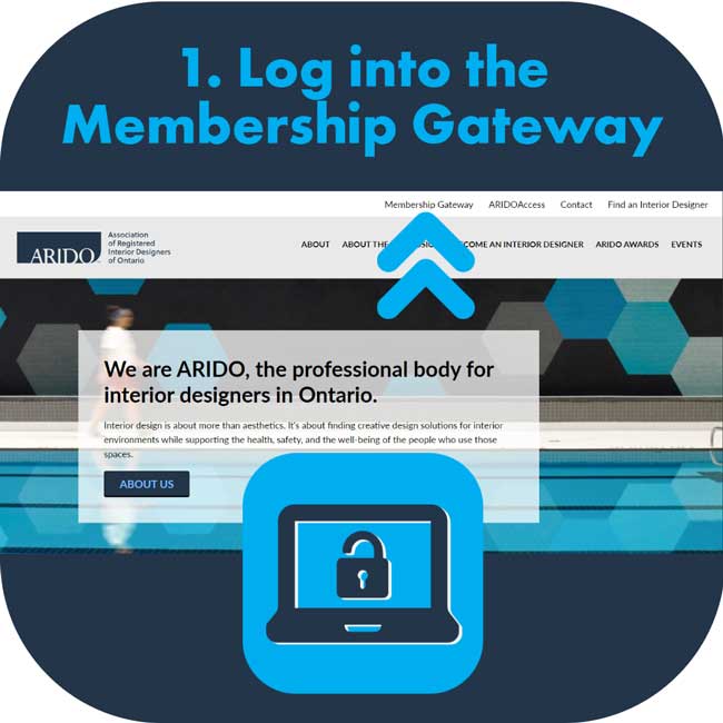 Log in to the membership gateway with screengrab of ARIDO homepage