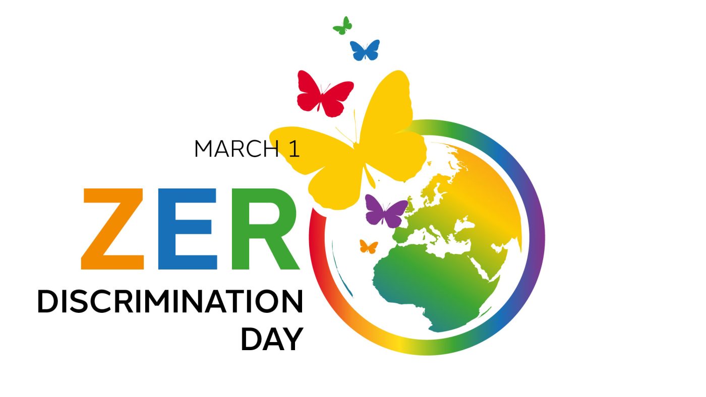 Colourful Butterflies fly away from an image of the globe with the caption March 1st is Zero Discrimination Day