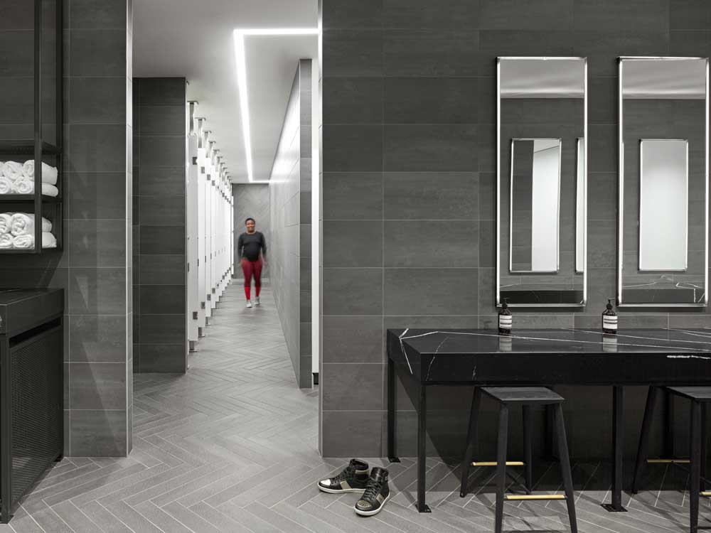 Calming gray changerooms and showers