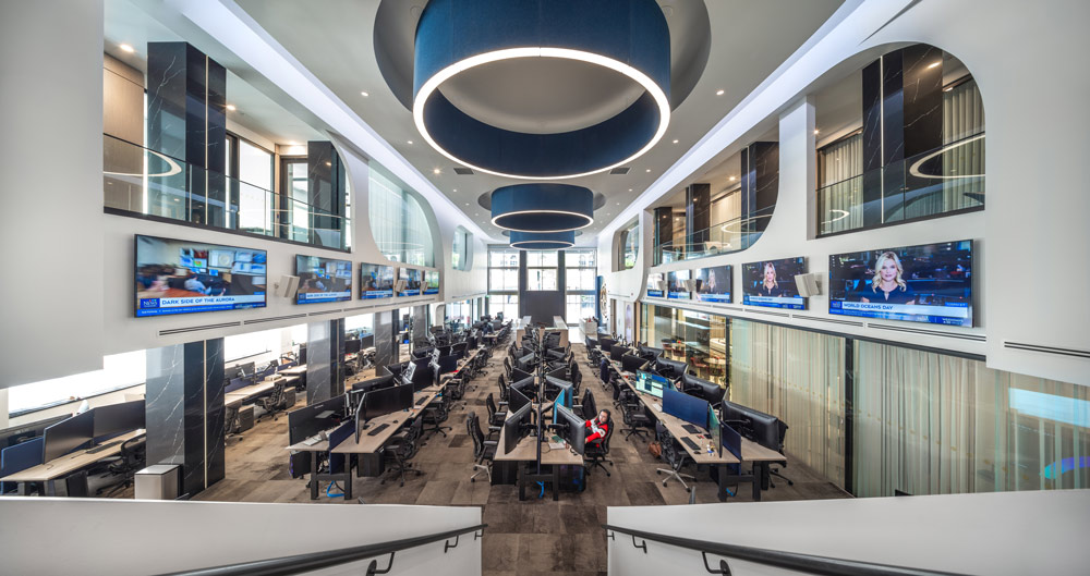 A view from the mezzanine down at the ground floor where the trading stations are located