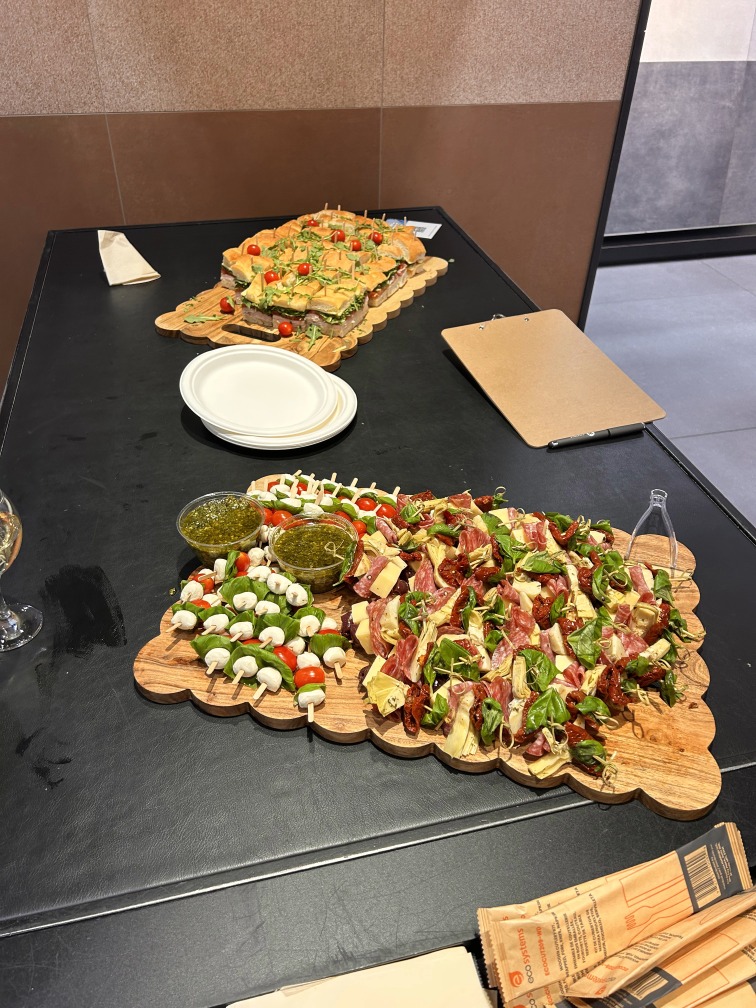 Shows one of the food platters for the evening. 